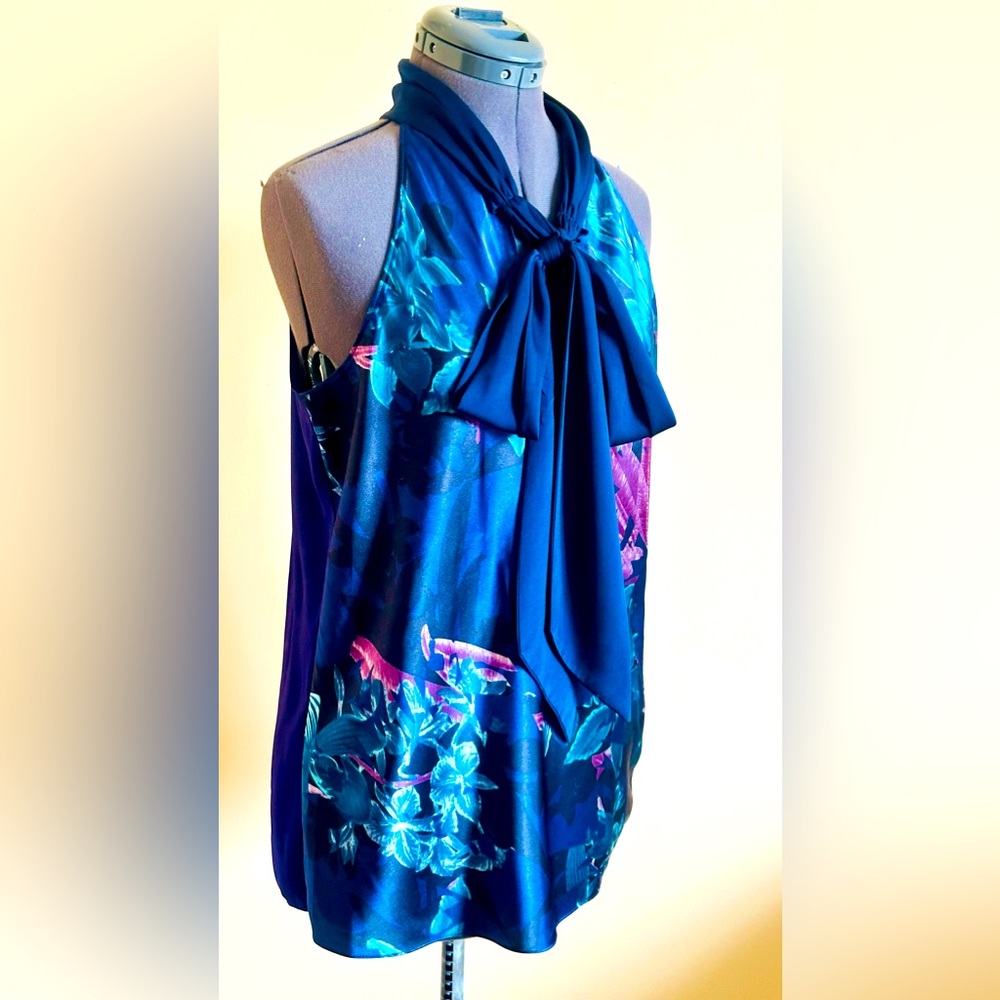 Tahari Floral Sleeveless Bow Blouse